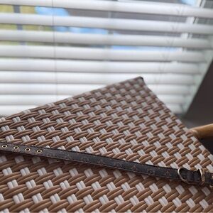 Monogram Brown Dog Pet Collar Gold Hardware Adjustable Size M 16”